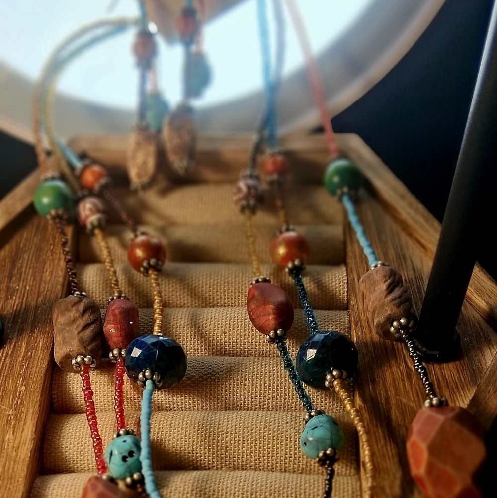 Bohemian Multicolor Beaded Necklace - Turquoise, Red & Blue